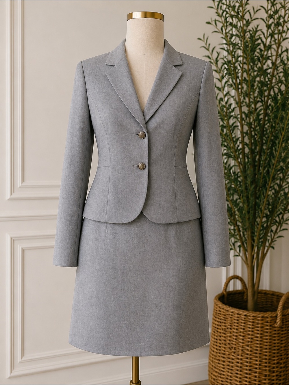 Nine West Light Gray Two-Button Tailored Blazer 2 pcs sets suit